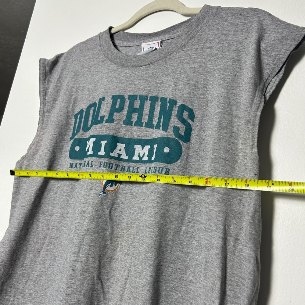 90s vtg Miami Dolphins Muscle Tee Shirt Mens Gray Sleeveless Graphic Logo - Picture 6 of 6